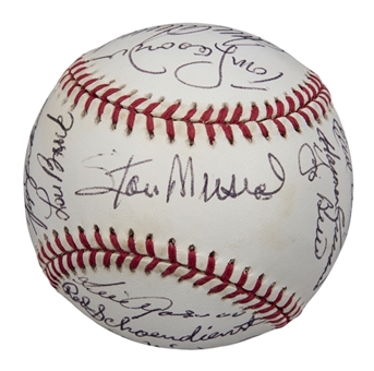 1998 Hall of Fame Induction Multi Signed OAL Budig Baseball With 20 Signatures Including Musial, Berra, and Seaver (Doerr Family LOA & PSA/DNA PreCert)